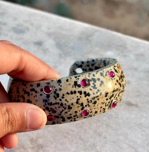 <span class=keywords><strong>Ruby</strong></span> Armband Sterling Zilveren Manchet Robijn En Dalmatian Armband Handgemaakte Edelsteen Armband Vrouwen Armband Cadeau Voor Haar Kant Ontwerp - Product Image 6