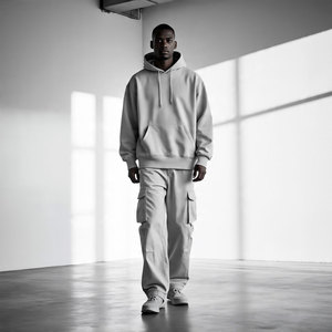 ชุดวอร์มสองชิ้นสำหรับผู้ชายชุดวอร์มทรงโอเวอร์ไซส์พร้อมกางเกงขากว้างชุดกางเกงขากว้างแบบออกแบบได้ตามต้องการ - Product Image 3