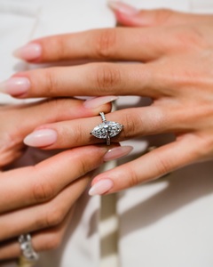 14x7mm Marquise Cut Moissanite Solitaire Engagement Ring with Pave Band in Classic Setting | Bridal <b>Wedding</b> Fine Jewelry - Product Image 1