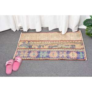 พรมขนแกะตุรกี2.9ft วินเทจสีเบจและน้ำเงินผ้าทอแบนสำหรับตกแต่งห้องนั่งเล่นพื้นหลังทำจากยาง - Product Image 4