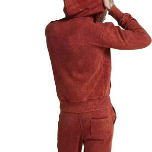 Conjuntos de chándal de ropa informal ecológica para hombres de peso pesado, Sudadera con capucha, pantalones lavados con ácido, ajustados, chándal más grueso OEM - Product Image 4