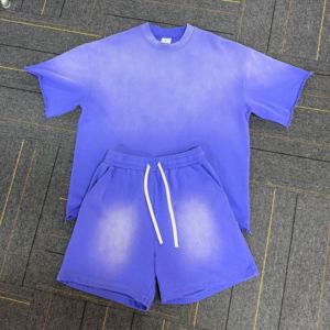 Custom Streetwear Chándal Algodón Lavado con ácido Pantalones cortos Ropa deportiva Gimnasio Verano Jogger 2 piezas Pantalones cortos y camiseta Set para hombres - Product Image 5
