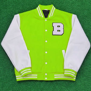 Chaqueta Universitaria Negra para Hombre con Mangas de Cuero Negro, Cierre de Botones, Cuello Acanalado, Chaqueta de Béisbol Universitaria para Hombre - Product Image 6