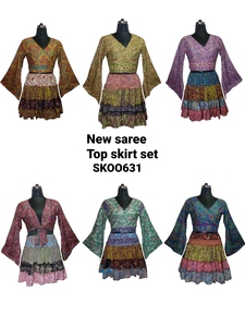 SK NOOR AND SONS presenta conjunto de Top y falda de Sari para mujer, traje de diseñador indio étnico, ropa informal elegante y de moda - Product Image 4