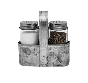Excellente affaire 2023 Fresh Jar Salt and Pepper Caddy Set en métal galvanisé avec verre habituellement utilisé dans les maisons modernes - Product Image 1