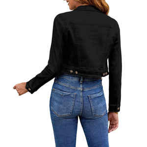เสื้อแจ็กเก็ตยีนส์ตัวสั้นสำหรับผู้หญิงดีไซน์ล่าสุดเสื้อครอปแต่งลายสตรีทแบบกระดุมเต็มเสื้อเครื่องแต่งกายฤดูใบไม้ร่วง - Product Image 2