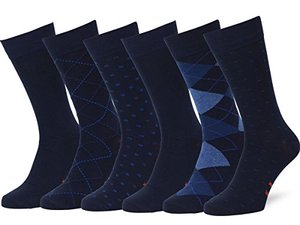 Chaussettes pour hommes à motif géométrique bleu foncé, tricotées, respirantes, pour usage quotidien, épaisseur standard, automne - Product Image 2