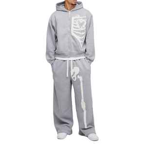 Survêtement d'impression bouffante personnalisé pour hommes, Offre Spéciale d'usine, vêtements de mode décontractés respirants, ensembles de col à capuche à motif solide, Style - Product Image 1