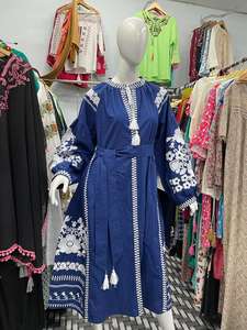 Vestido Maxi Vintage de Primavera 2025 para Mujer, Nuevo Diseño Abierto de Moda, Bordado, 100% Algodón, Manga Corta, Cintura Natural, Tejido Lavable - Product Image 3