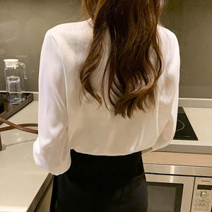 Solid <b>White</b> Red Blouse Shirt Office Women Bow V-Neck Sequined Chiffon Blouses Tops Women Blusa - Product Image 3