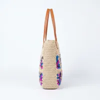 Sac fourre-tout bohème pour femme en crochet fait main avec broderie à motifs géométriques, ouverture supérieure, style décontracté de plage, deux poignées