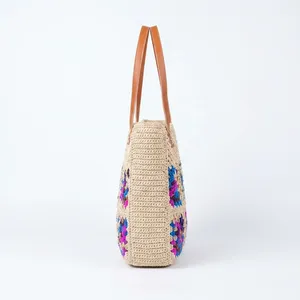 Bolso Tote Bohemio de Mujer Hecho a Mano con Ganchillo, Patrón Geométrico Bordado, Estilo Casual de Playa con Dos Asas - Product Image 4