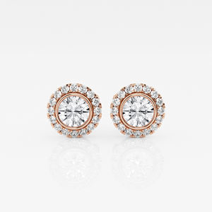 Boucles d'oreilles classiques en or massif Halo 14 carats avec boucles d'oreilles en diamant de coupe ronde pour fiançailles ou cadeau de fête de mariage - Product Image 3