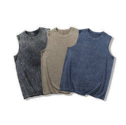 Camiseta sin mangas cortada para hombre, camisa muscular de gran tamaño, chaleco gráfico de lavado ácido para hombre - Product Image 5