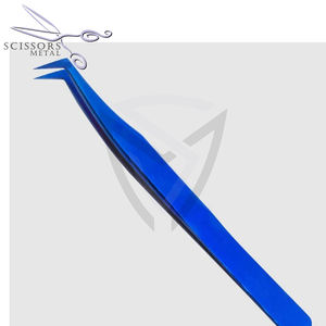 Pinzas de pestañas de Plasma azul de alta calidad Agarre de diamante Acero inoxidable con logotipo Punta puntiaguda Extensión de pestañas postizas de pestañas de metal - Product Image 4