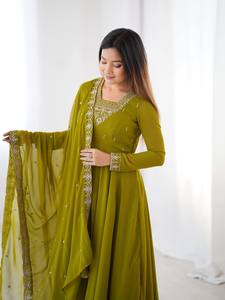 Nặng tinh khiết mềm Fox <span class=keywords><strong>georgette</strong></span> anarkali kurti thiết lập với ưa thích thêu jari làm việc và đính cườm Ấn Độ truyền thống bên mặc váy - Product Image 3