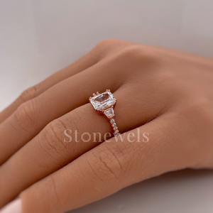 Radiant Trapezoid <b>Simulated</b> <b>Diamond</b> Solitaire Ring Stylish original Minimalist for Wedding Engagement Gift Party Anniversary - Product Image 5