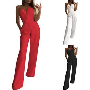 2025 Summer Strapless Romper for Women Solid Color High Waist Sleeveless Straight <b>Wide</b> <b>Leg</b> <b>Jumpsuit</b> Pockets Sexy ODM Formal Yoga - Product Image 1
