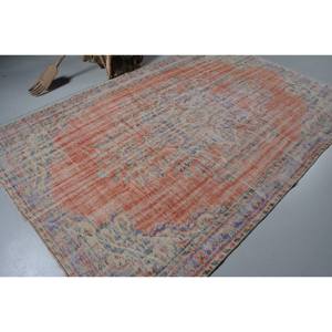 Tapis Turc Vintage Orange Bleu Patchwork Design 6.2X9.3 ft Laine Tissée à Plat avec Support en Latex pour Décorations de Salon - Product Image 2
