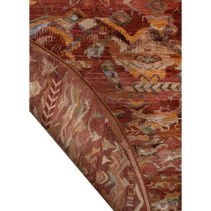 Manchaha Geometric Pattern Hand Knotted Wool & Bamboo <b>Silk</b> Rug <b>Red</b> & Orange-For Home Use Les-2715 - Product Image 5