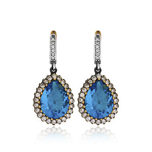 Pendiente de plata auténtica con diseño de pera de piedra aguamarina en joyería de plata esterlina 925 al por mayor turca - Product Image 1