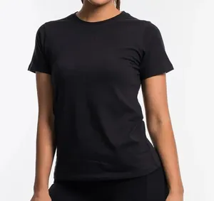 Toptan 2024 OEM yüksek kaliteli gömlek kısa kollu % 100% pamuk ekip boyun v yaka kadın boş tişört özel etiket ile