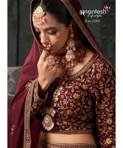 Lahenga Choli de soirée moderne multicolore pour femmes, taille plus, en coton, vêtements de mariée, lourd, avec miroir - Product Image 4