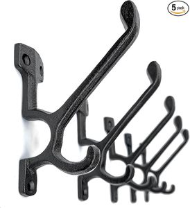 Antique Black Heavy-Duty Double <b>Hooks</b> <b>Wall</b>-Mounted Coat <b>Hooks</b> Decorative Cast Iron With Vintage Inspired Design - Product Image 3