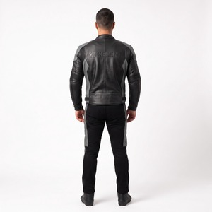 Combinaison de course moto en cuir deux pièces, veste et pantalon en cuir de vachette avec fermeture éclair, logo personnalisé, OEM, vente en gros - Product Image 2