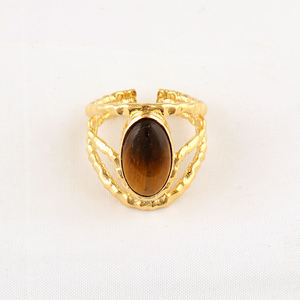 Anillo Ajustable de Piedras Preciosas Naturales con Forma Ovalada, Chapado en Oro de 18k, Diseño de Tres Capas, Joyería de Moda al por Mayor - Product Image 3