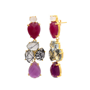 New Arrival Long <b>Tassels</b> <b>Earrings</b> Unique Colours Gemstone <b>Earrings</b> Classic Design <b>Earrings</b> by Gemstone - Product Image 2