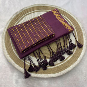 Dhwaja Export 100%纯棉传统风格金色编织边框纱丽女式婚礼/派对/排灯节场合速干 - Product Image 1