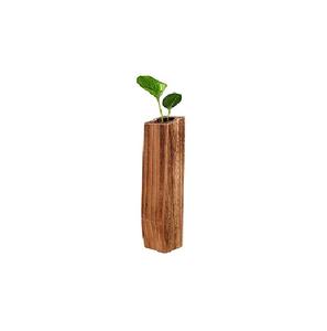 Vase en bois naturel de forme cylindrique avec des détails linéaires sculptés et un caractère artisanal terreux pour la décoration intérieure - Product Image 1