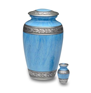 Urna Funeraria de Metal (Latón/Aluminio) Azul Antigua con Grabado, para Cenizas Humanas de Adultos - Product Image 4