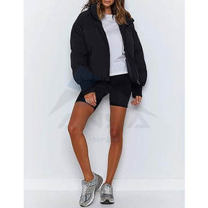 Vêtement d'hiver, veste matelassée courte surdimensionnée pour femme, manteau matelassé d'hiver, vêtement d'extérieur tendance et chaud, noir - Product Image 5