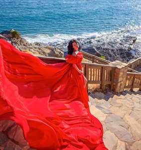 Mode robe été femme longue Satin robe jaune satin volant robe longue traîne différentes couleurs large et longue traîne - Product Image 2