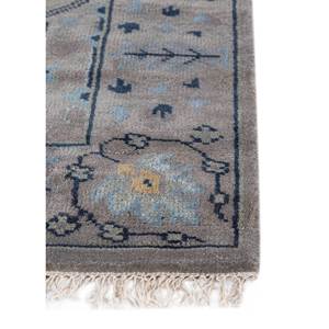 Alfombra de Lana Anudada a Mano Savana, Gris y Negra, con Diseño Abstracto de Medallón Rectangular, Hecha a Mano, Modelo LCARM-603, para Sala de Estar o Pasillo - Product Image 4