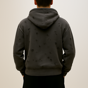 Venta al por mayor 100% algodón 300gsm personalizado de gran tamaño desgastado Sudadera con capucha gruesa de peso pesado hombres Vintage piedra ácido lavado Sudadera con capucha - Product Image 2