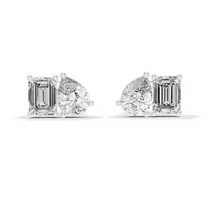 Pear and <b>Emerald</b> Cut Moissanite <b>Stud</b> Earrings 925 Sterling Silver - Product Image 1