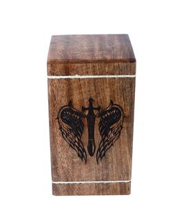 Urnes en bois d'arbre de vie en forme de coeur pour cendres humaines Urne funéraire en bois de rose adulte pour cendres-Urne funéraire (ailes d'épée) - Product Image 3