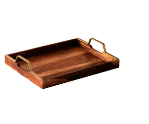 Tabla de cortar de madera de nuevo diseño y bandeja para servir con asas de aluminio plateado brillante - Product Image 3