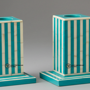 Proveedor Indio Ofrece Candelabro Navideño Hecho a Mano con Incrustaciones de Hueso Azul, Diseño Chevron, Decorativo y Ligero - Product Image 4