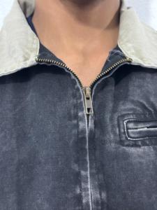 Veste de travail pour homme en toile épaisse 12 oz, style vintage, délavée à l'acide, denim Detroit, pour l'hiver - Product Image 3