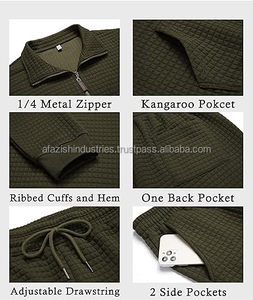 ผู้ชายคุณภาพสูง 2 ชิ้นไตรมาส Zip Sweatsuits ออกกําลังกายลายสก๊อต Jacquard ชุดวิ่งออกกําลังกายชุด - Product Image 5