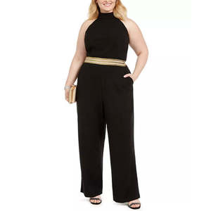 Teeze Me Women's Stylish <b>Plus</b> <b>Size</b> 14 Black Halter Jumpsuit Banded Waist Party Wear - Product Image 1
