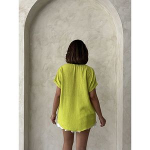 เสื้อเชิ้ตผ้าลินินสีเขียวพิสตาชิโอแบบดิบ ยี่ห้อท็อปโชว์ พร้อมกระเป๋าปักลาย ขายส่งเสื้อเชิ้ตผ้าลินิน - สีเขียวพิสตาชิโอ ผ้าลินินดิบ กระเป๋าปักลาย - Product Image 5