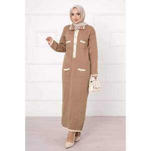 Vestido de punto decorado con botones y detalle de ganchillo Estilo casual ceñido al cuerpo en verano Hecho de Spandex Tejido de lana de Cachemira - Product Image 4