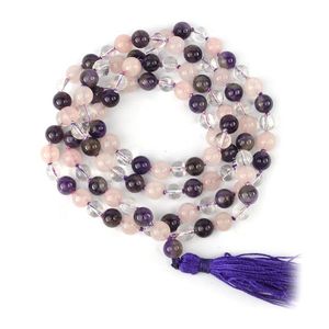 Collier Mala en améthyste, quartz rose et quartz clair, 8 mm, 108 perles - Product Image 1