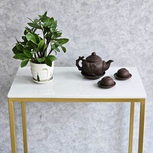KTB68163 2-Tier Modern Design Decorative Shelf 60x30x75cm Stone Top and Iron Frame - Product Image 4