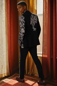 Costumes pour hommes sur mesure de haute qualité, broderie noire, 2 pièces, taille plus, coupe ajustée, simple boutonnage, forme de costume de mariage, smoking pour hommes - Product Image 5